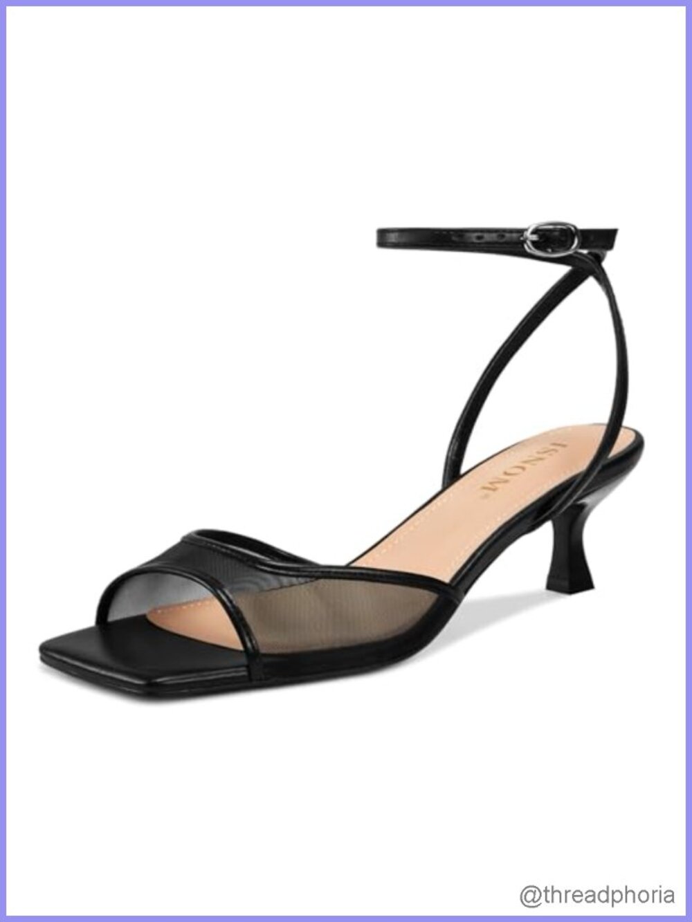 Women's Mesh Square Toe Kitten Heel Sandals Ankle Strap Dress Shoes